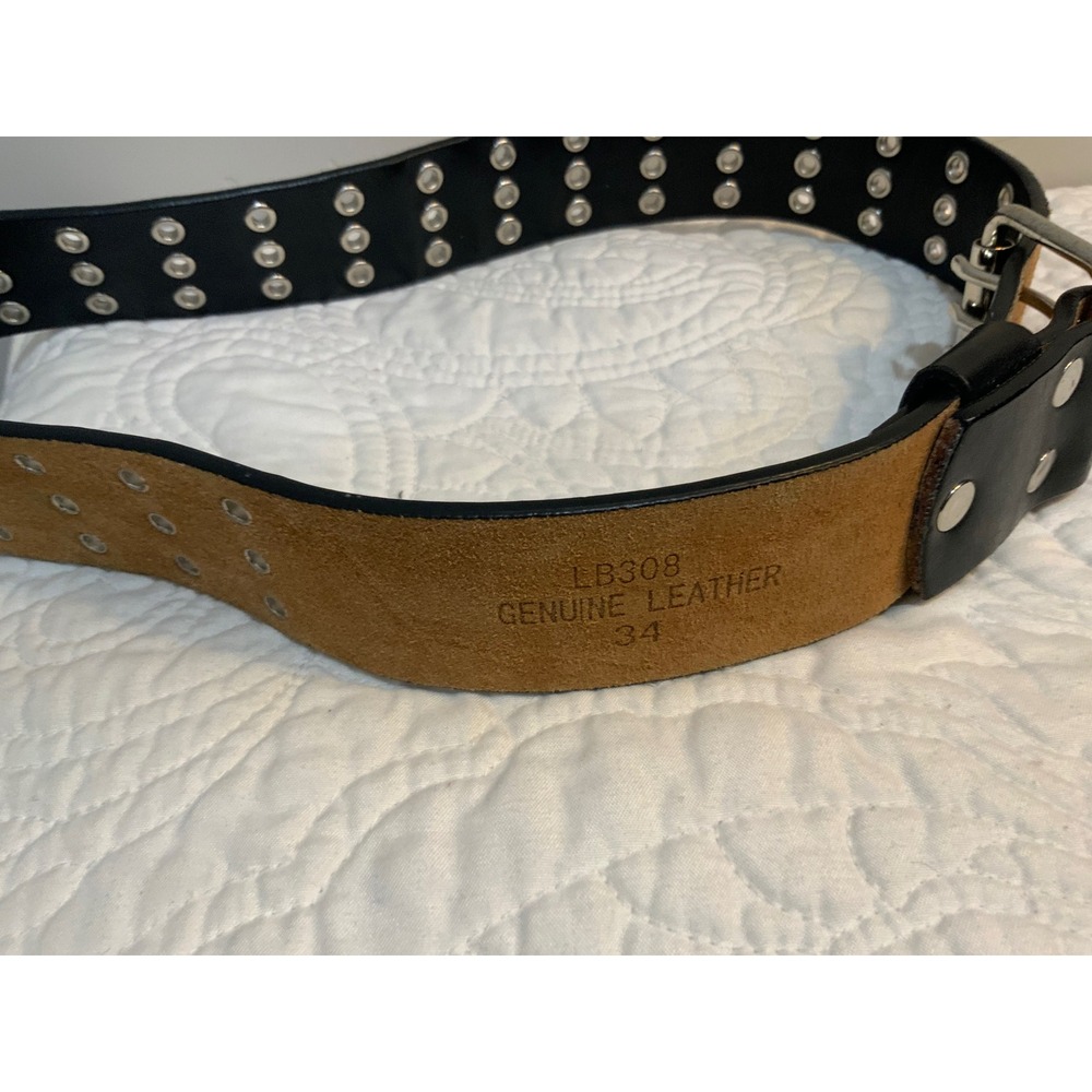 Stylish Black Genuine Leather Belt with Silver Buckle Grommet Unique - Picture 8 of 12